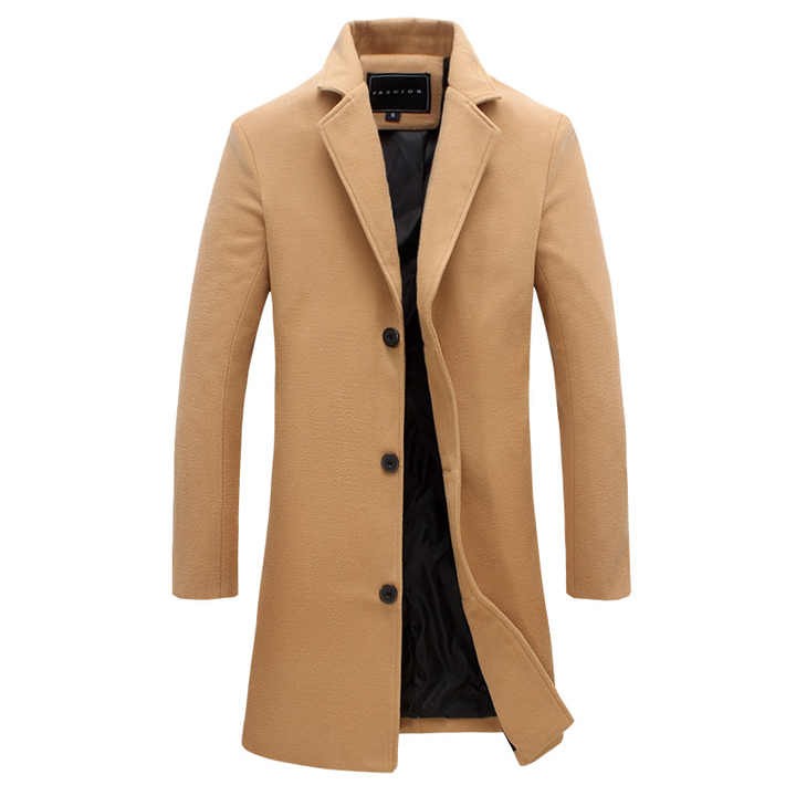 Mens New Fashion Design Long Coat Woolen Blended Slim Trench Coat