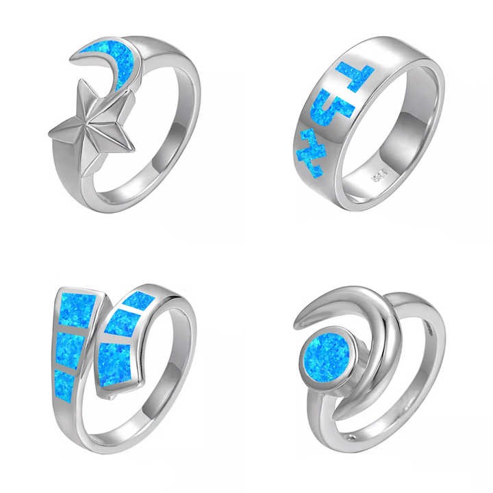 XYOP Hot selling 925 sterling silver synthetic opal ring wholesale for women gift Personality Star Moon design jewelry