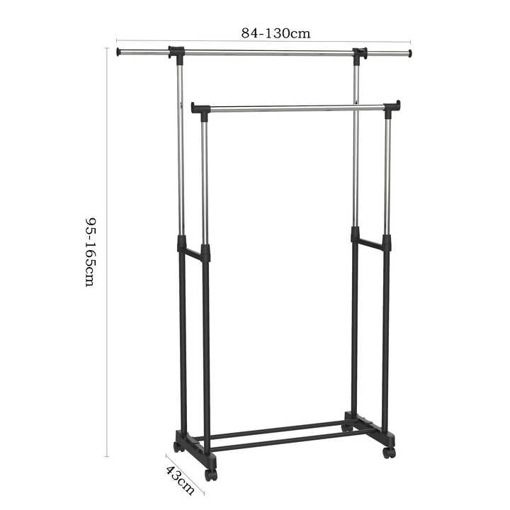 Low Price Extendable Hanger Double Rod Garment Display Rack with Shoe Rack Stainless Steel Garment Rack with Wheels